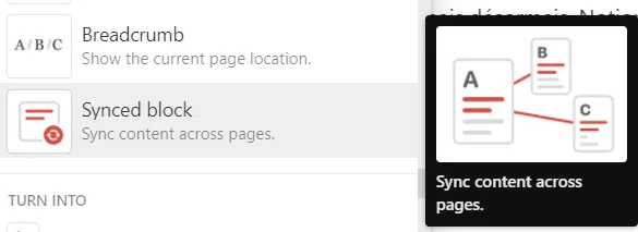 Bloc synchronise cree dans Notion avec la commande sync