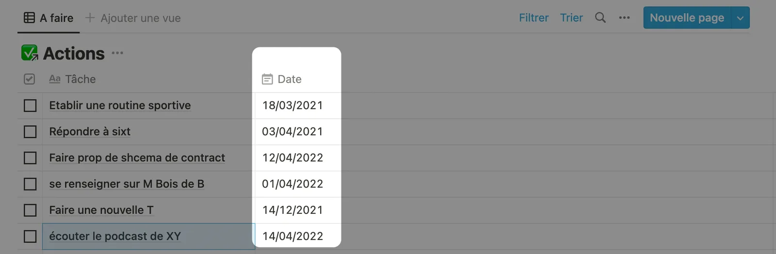 Propriete date dans une base de donnees Notion