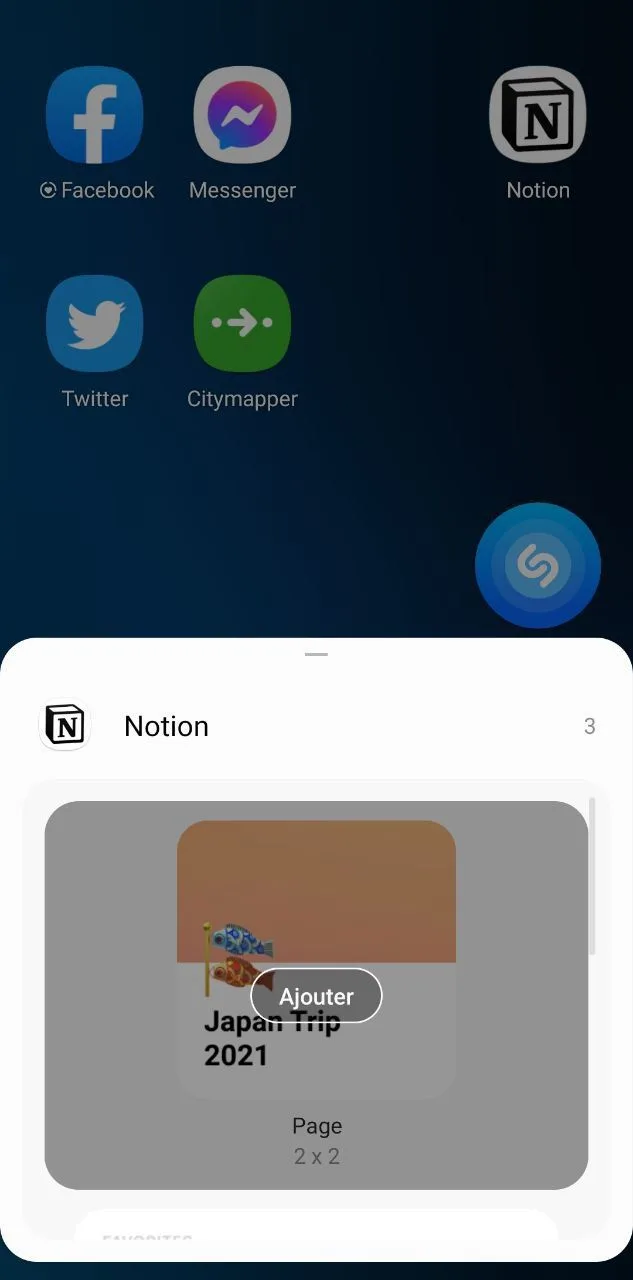 Configuration du widget Notion sur Android