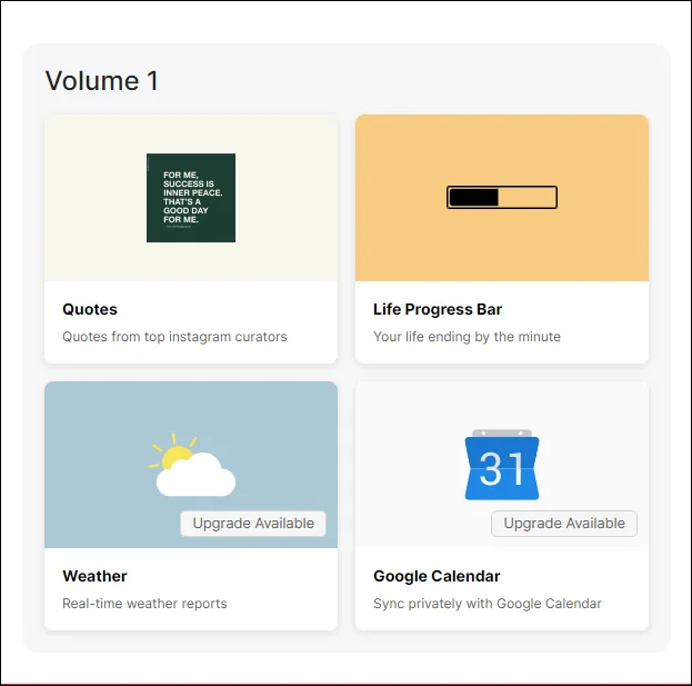 Widgets de productivite Notion horloge calendrier et meteo