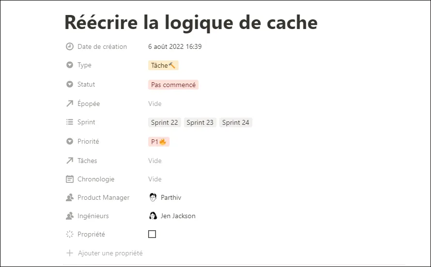 Ajout des proprietes statut type et priorite dans la roadmap Notion