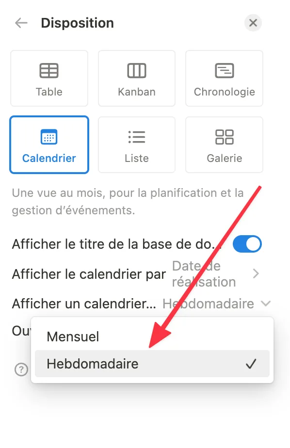 Basculer l affichage du calendrier Notion en mode semaine