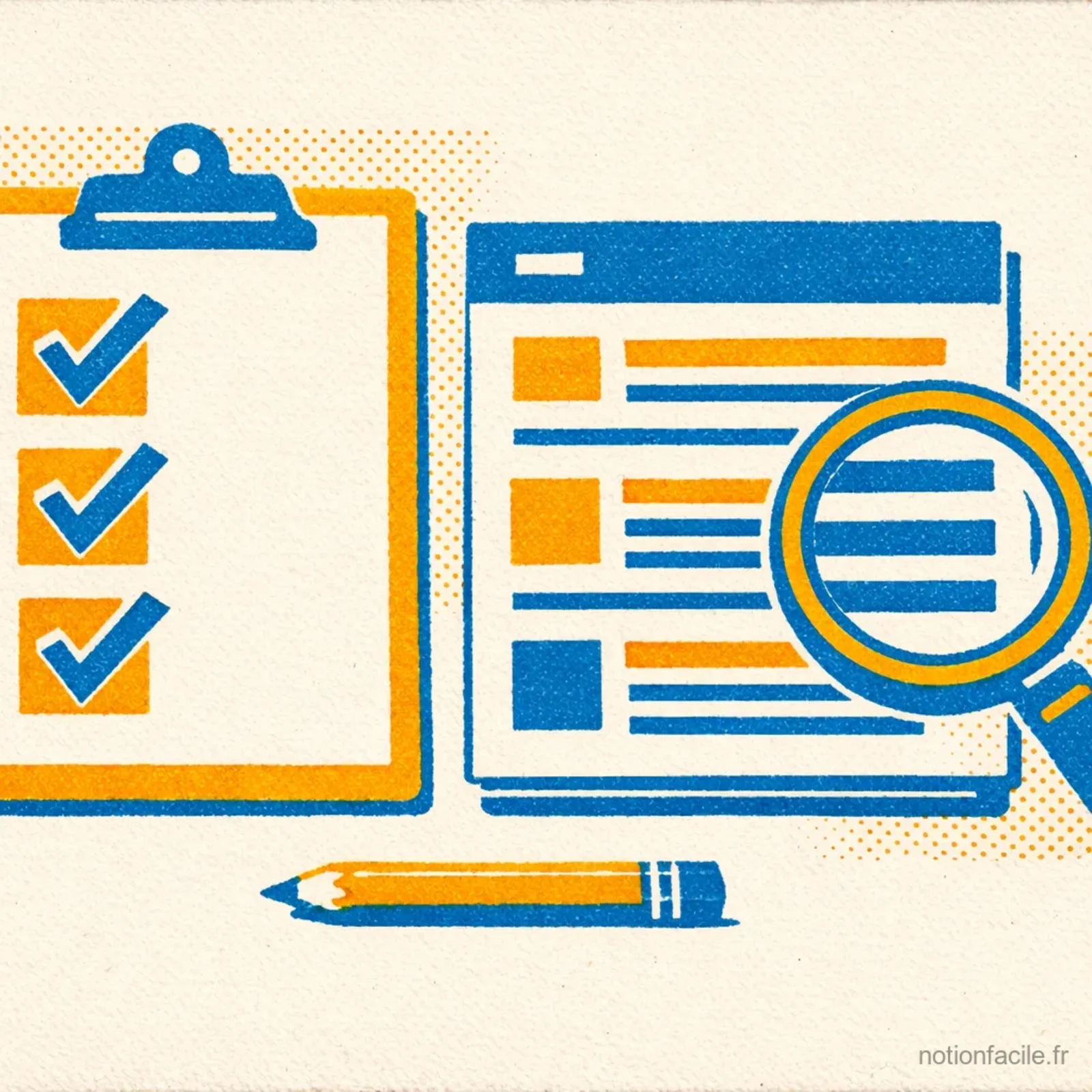 Checklist de vérification avec page structurée et loupe de contrôle qualité pour AI Autofill