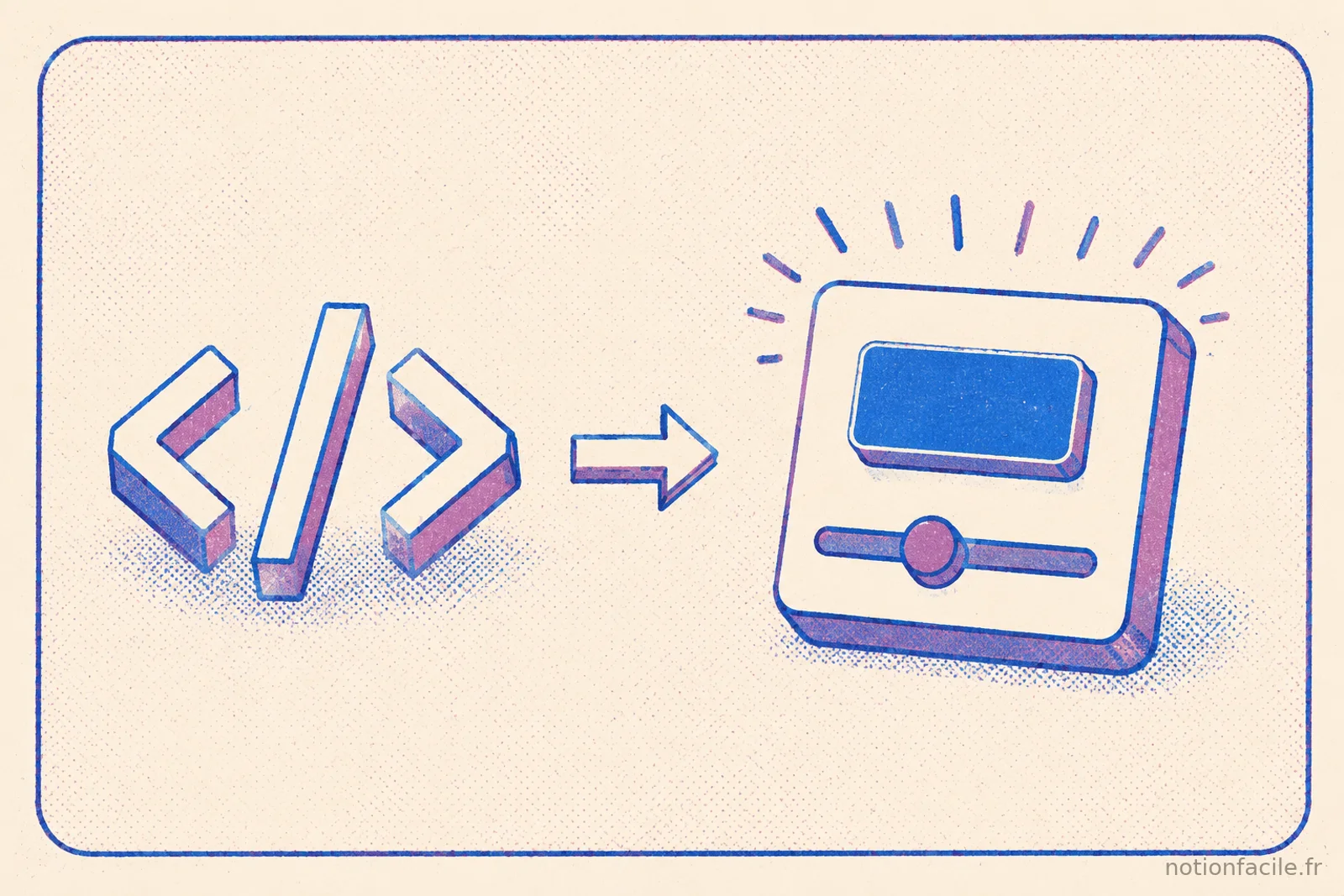 Un bloc de code se transformant en widget interactif avec bouton et curseur à l'intérieur d'un conteneur de page Notion