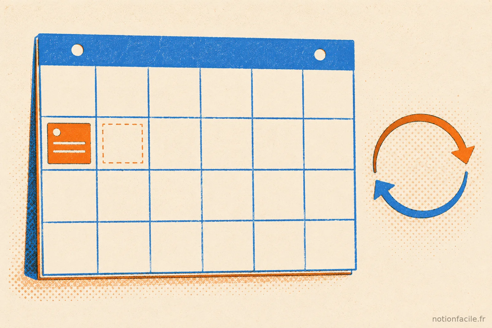 Calendrier mensuel dont seule la case du jour contient une tâche, les cases futures restant vides avec un contour fantôme sur la prochaine occurrence